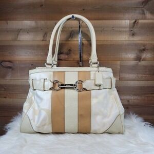 Coach Sand & Tan Hamptons Optic Signature Carryall Tote